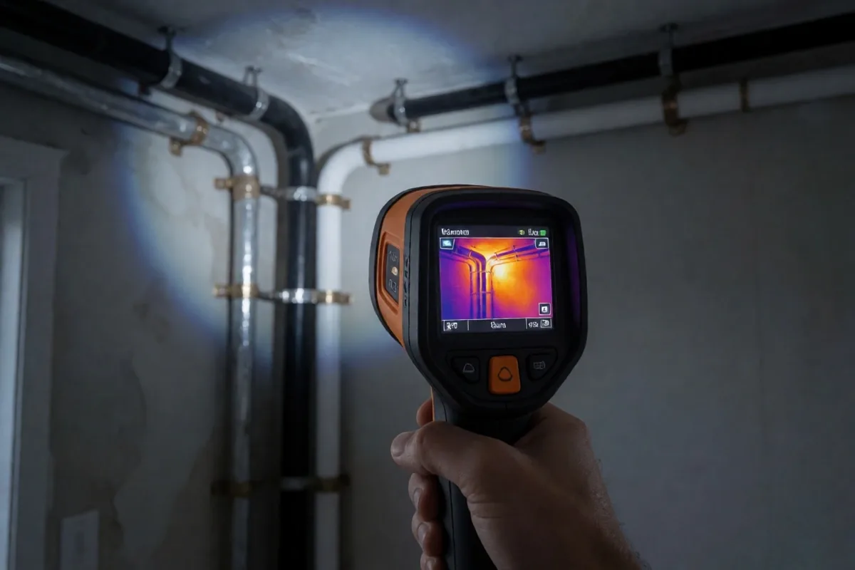 Cámara termográfica mostrando variaciones térmicas en una pared
