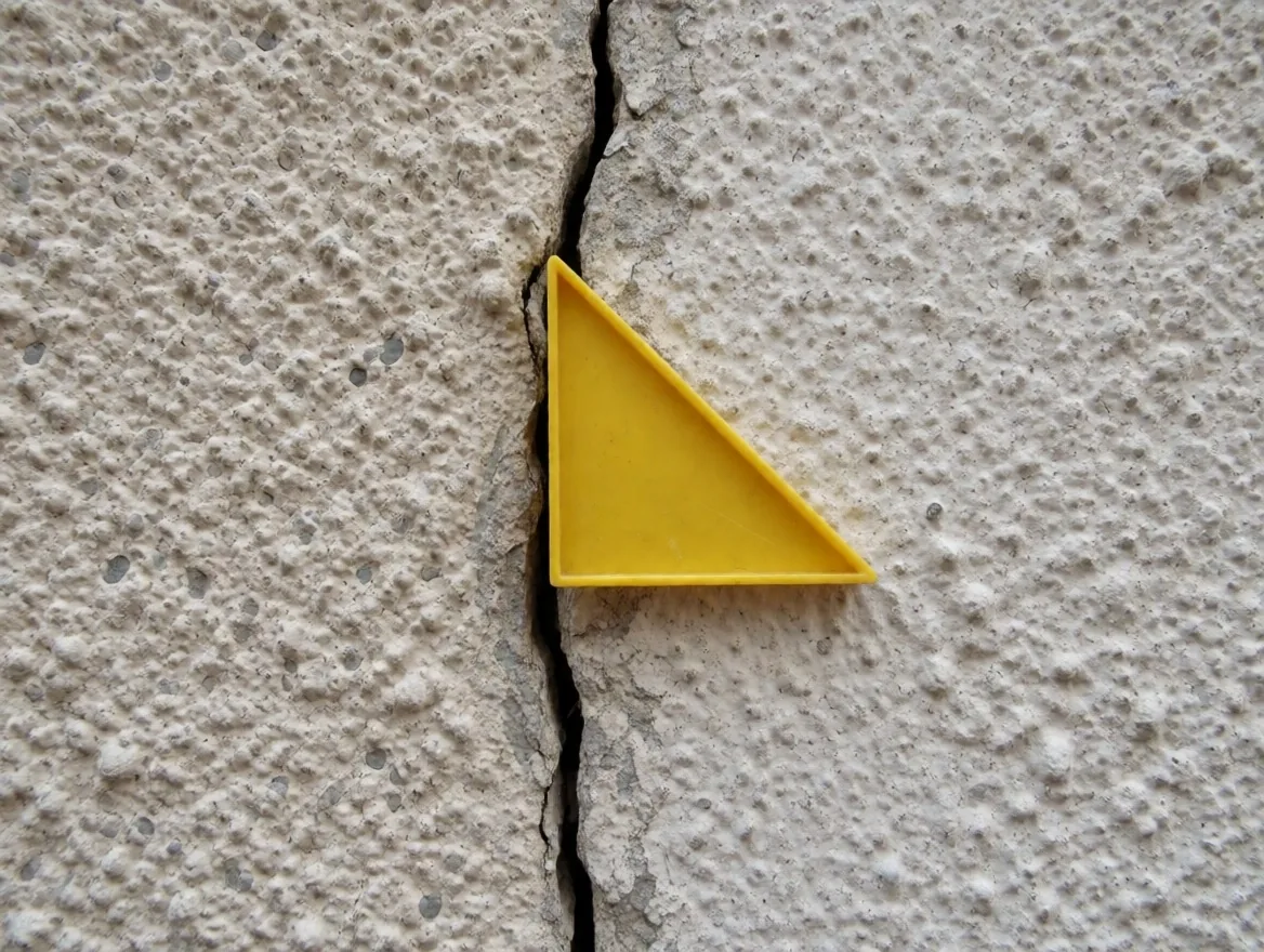 Marcador amarillo sobre una fisura en pared de revoque